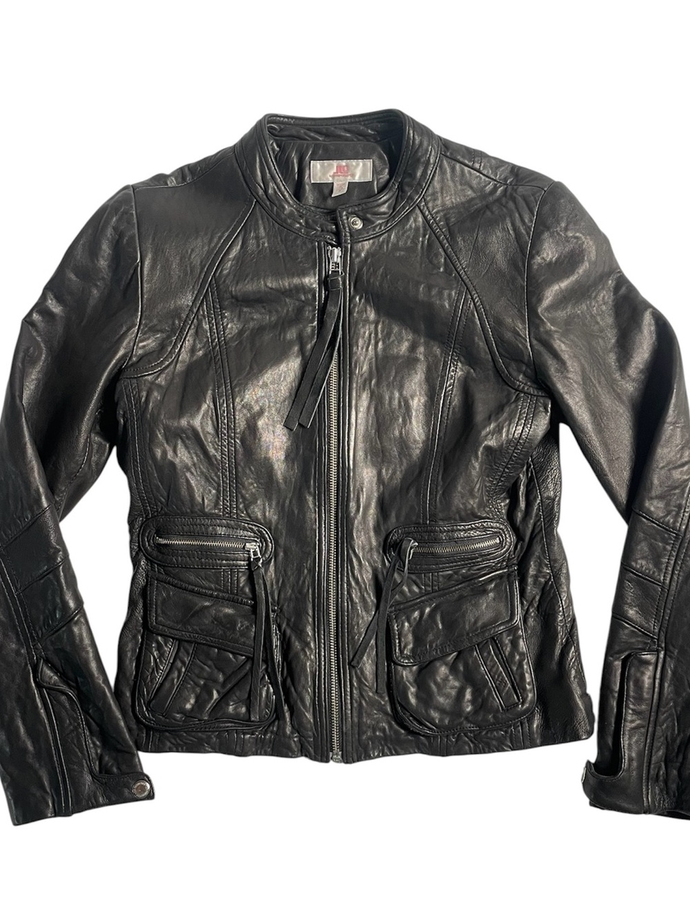 Jennifer Lopez Black Leather Zip Moto Jacket